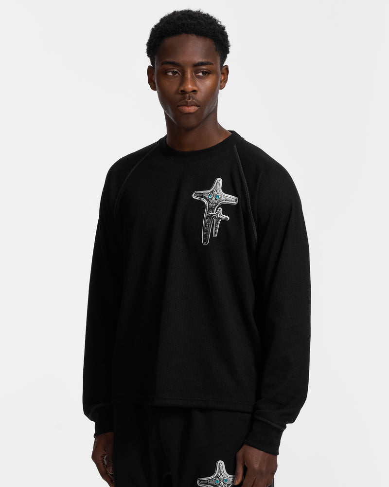 Diamond Black Waffle Knit Long Sleeve
