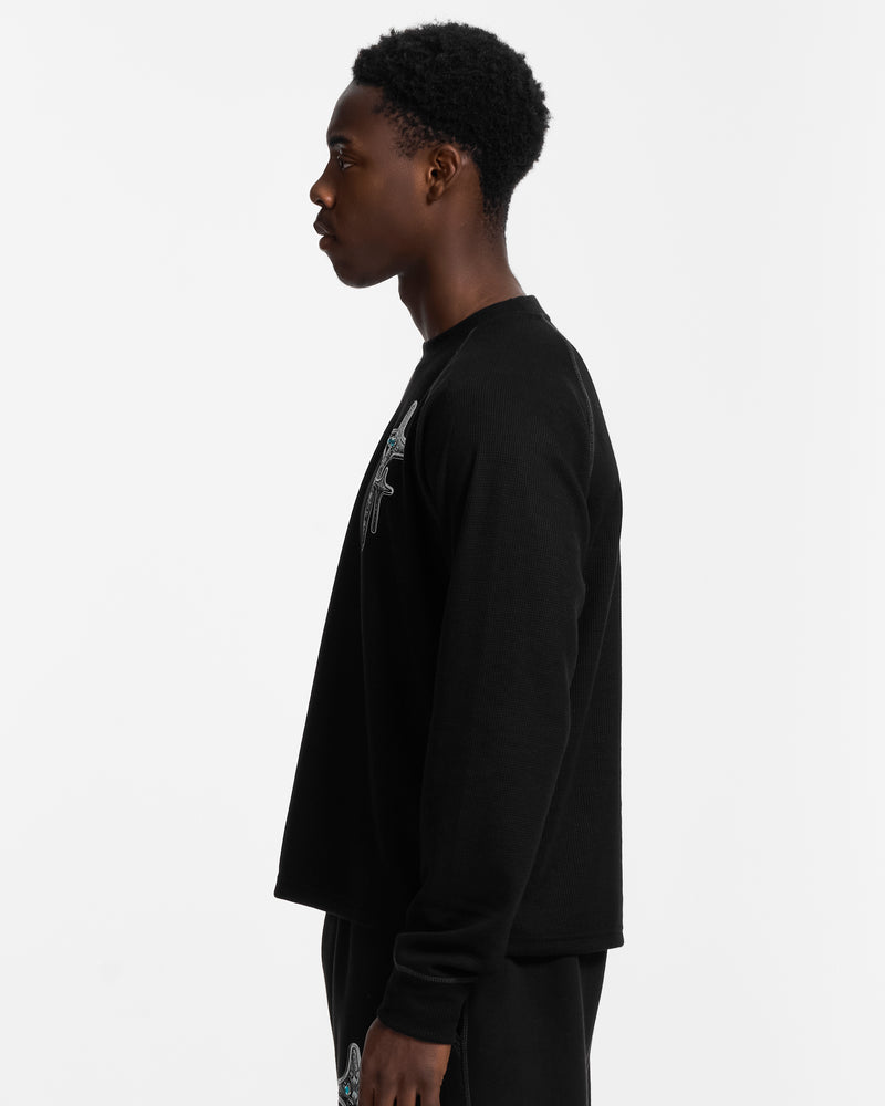 Diamond Black Waffle Knit Long Sleeve