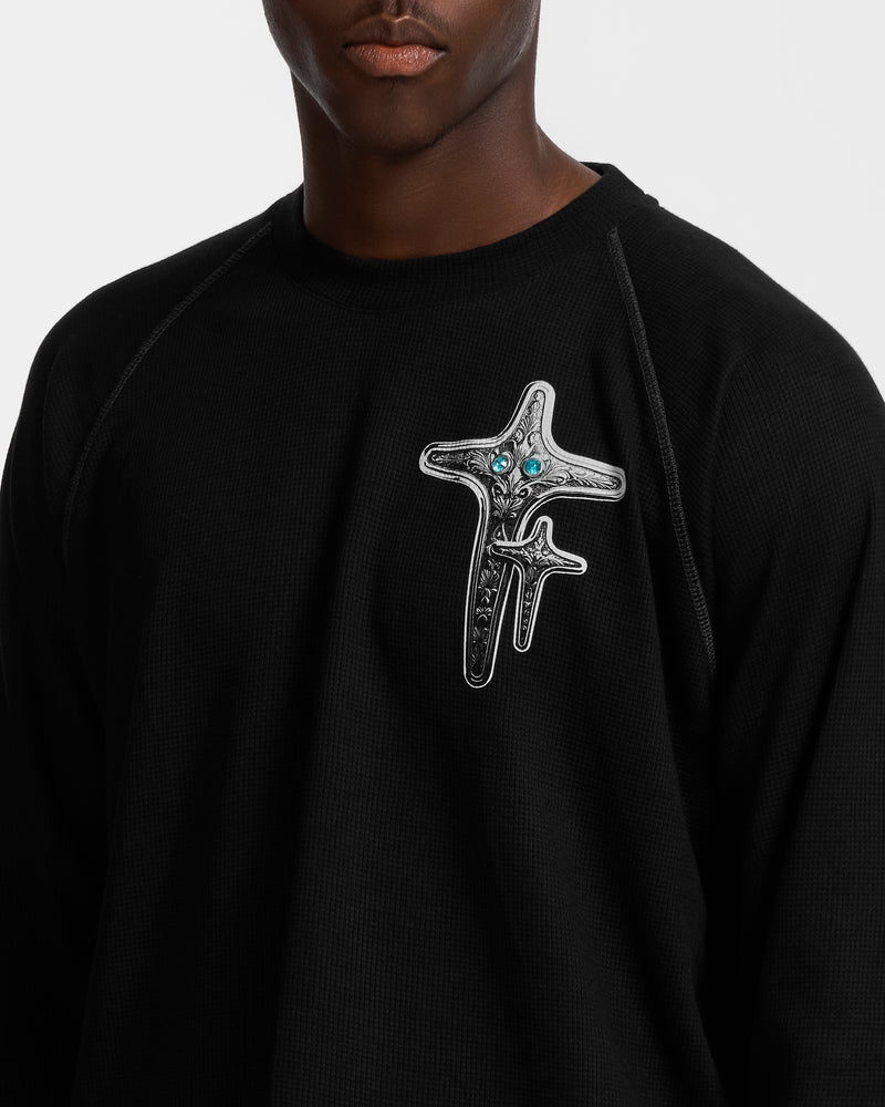 Diamond Black Waffle Knit Long Sleeve